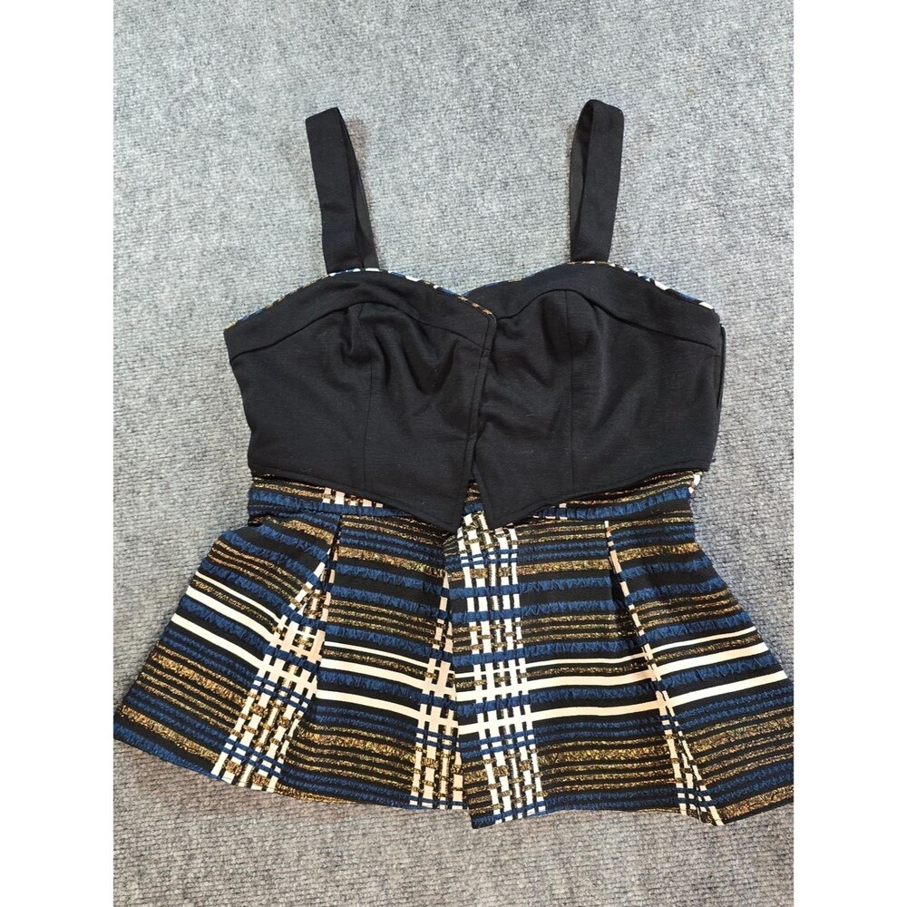 Anthropologie Deletta Plaid Peplum Top Womens Medium Metallic Bustier Peplum